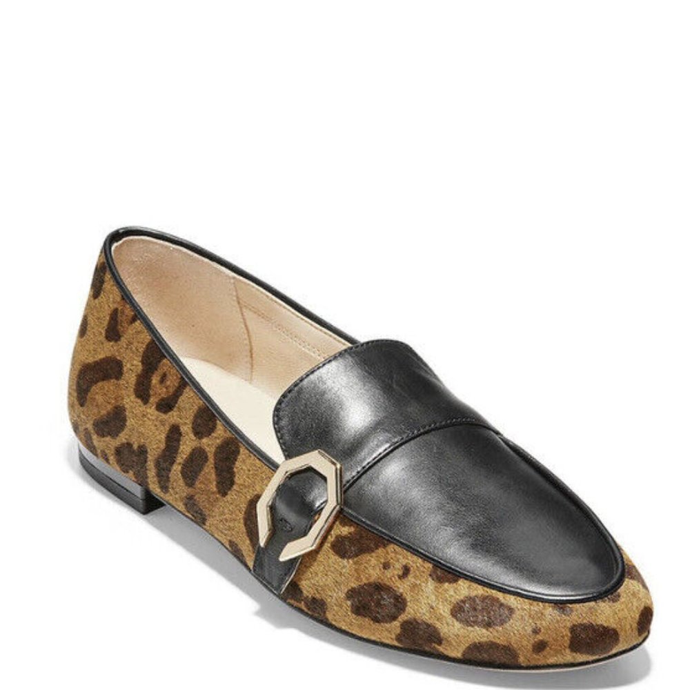 New Cole Haan Women’s Shoes Teresa Loafer Black with Leopard Print Size 6